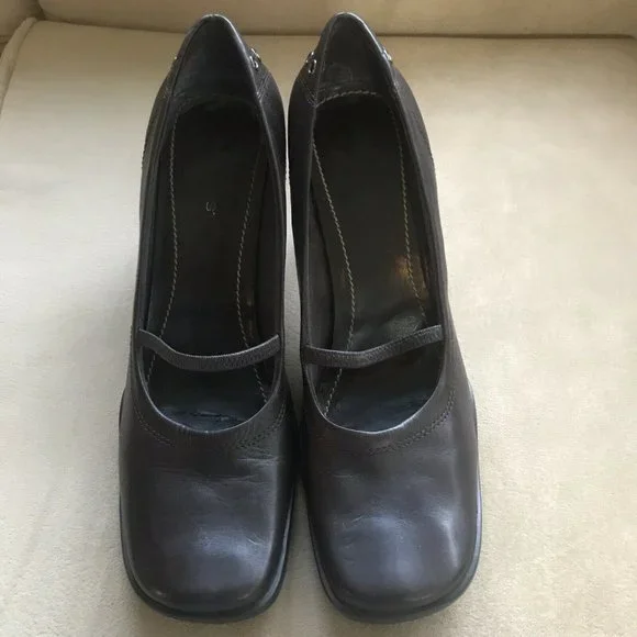 Nine West SZ 10M “Avena” BRWN Leather 3.5”Heels Sq Toe Mary Jane Style Flex Sole - Picture 2 of 5